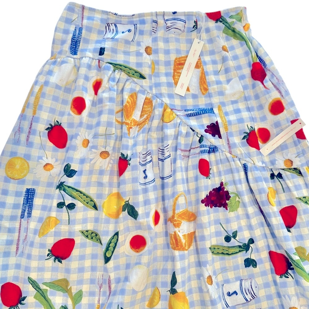 Lisa Says Gah Picnic Alfresco Basket Checker Fruit Midi Skirt NWT Large - Picture 4 of 10